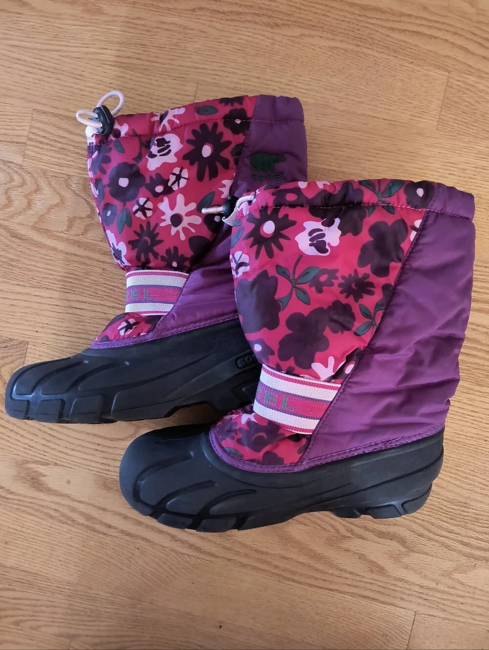 Sorel Purple Black Pink Snow Boots Girls Size 6